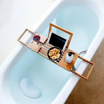 1 шт. Бамбуковый стеллаж для хранения ванны, Масштабируемая подставка для мобильного телефона Ipad, Подставка для ванной, Креативный Стеллаж для хранения лотков для ванной комнаты