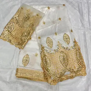 Белое золото, Африканская ткань George с 3D блестками, высококачественный индийский шелк-сырец, сумка George, модный свадебный костюм, рубашка, 7 ярдов / штука