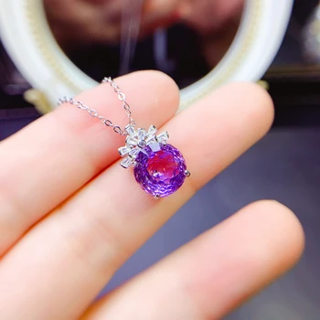 Ожерелье с подвеской из натурального аметиста огранки Птичье гнездо, фиолетовый драгоценный камень, женские ювелирные изделия из серебра 925 пробы