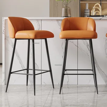 Современный кожаный барный стул, барная мебель для кухни, домашний роскошный ресторан, барный стул, Простые кухонные стулья с высокой спинкой для отдыха