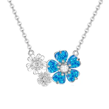 Элегантное ожерелье с подвеской в виде цветка, Белое ожерелье с голубым опалом, Розовое золото, Серебряные цепочки, ожерелья для женщин, свадебные украшения