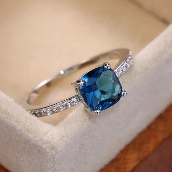 Женские кольца с квадратным камнем серии Blue, простые минималистичные аксессуары для мизинцев, кольцо-ободок, элегантные обручальные ювелирные кольца