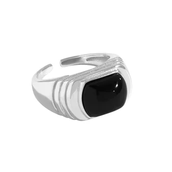 Маленький и роскошный дизайн, постепенно прогрессирующее Ступенчатое кольцо из черного агата, серебро 925 пробы, женский