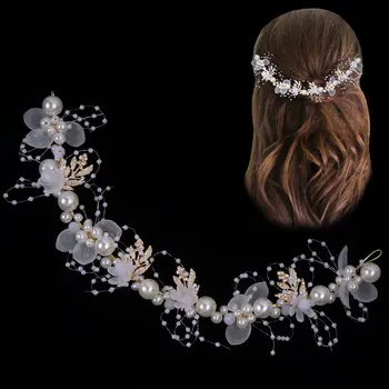 Свадебная лента для волос, повязка на голову с жемчужным цветком, украшения для волос, Аксессуары ручной работы, Хрустальная корона Невесты, Элегантные украшения для волос, Подарки