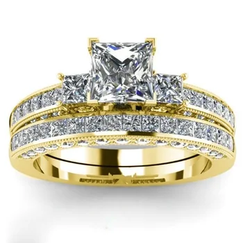 Роскошные женские модные кольца с квадратной геометрией золотого цвета и белыми камнями для женщин, свадебные украшения для помолвки
