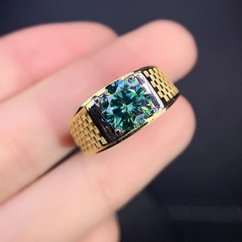 Мужское кольцо с блестящим зеленым муассанитом Кольцо для мужчин из настоящего серебра 925 пробы размером 8*8 мм драгоценный камень подарок на день рождения блестящий лучше бриллианта сильная мощность