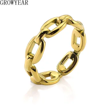 Милые классические кольца 5 мм Простая имитация цепи Кольца из нержавеющей стали для женщин мужчин Золотые украшения для свадебной вечеринки