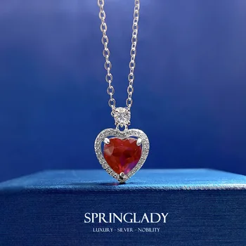 Новый S925 Серебряный голубь, кроваво-красный, 8 * 8, Круглое бриллиантовое ожерелье в форме сердца, подвеска, Женский Классический простой модный стиль