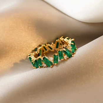 Модные Корейские Зеленые прямоугольные кольца на палец для женщин с блестящим кристаллом Циркона, женское кольцо, ювелирные изделия для вечеринок