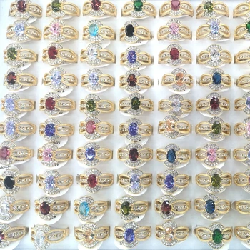 50шт Позолоченное Прозрачное кольцо в форме цветка со стразами для женщин в подарок на День Святого Валентина
