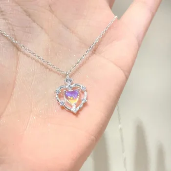 Розовое ожерелье с подвеской в виде сердца любви, кристалл Y2k, Полые Эстетические украшения для шеи, Элегантные Свадебные подарки для женщин, Ювелирные подарки для девочек