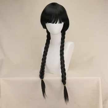 Косплей из фильма Среда Аддамс, женский парик с длинными волосами и челкой, Термостойкий Синтетический плетеный парик на Хэллоуин Оптом