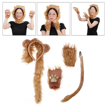 Комплект костюмов с повязкой на голову и хвостом из львиных ушей для детей и взрослых, коричневая повязка на голову из львиных лап и хвоста, костюм с повязкой на голову из льва