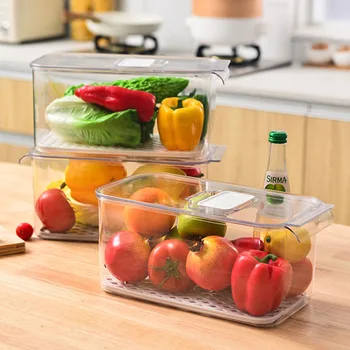 Холодильник Кухонный Ящик для хранения Пластиковых контейнеров для хранения продуктов Организатор Холодильника Банка для хранения свежих овощей и фруктов