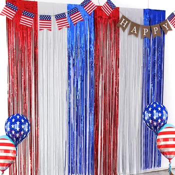 4 июля, День Независимости США, Патриотический Декор стен, Занавеска с мишурой, Национальный день, Принадлежности для вечеринок, Яркие ленты с кисточками