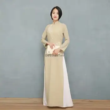 2023 летний элегантный длинный халат aodai в китайском стиле для женщин, повседневный улучшенный чайный халат cheongsam с винтажным воротником-стойкой, одежда g905