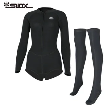 SLINX 2 мм Неопрен, Защищающий от ультрафиолета, сохраняет тепло, Женское бикини с длинным рукавом, гидрокостюм, Чулки, длинные носки, Купальники, Водолазный костюм на молнии спереди