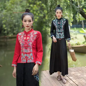 2023, традиционная китайская женская блузка из хлопка и льна в народном стиле, винтажное пальто, костюм тан, куртка с цветочной вышивкой в стиле ретро, cheongsam