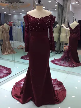 Новое поступление, бордовое кружевное платье для выпускного вечера, вечернее платье в стиле русалки с длинными рукавами