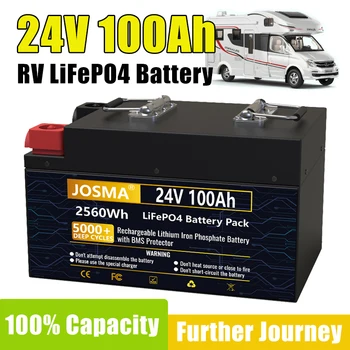 LiFePO4 24V 100A 200Ah 300Ah Аккумуляторная Батарея 25.6V 2560Wh 5000 + Глубоких Циклов для Домашней Солнечной Системы RV Для Хранения Энергии