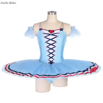 BLL495 Небесно-голубой лиф из спандекса, Предпрофессиональная балетная пачка для девочек и женщин, Балерина, платье для выступлений на сцене, Балетная блинная пачка