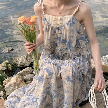 Детская юбка 2023 Весна / лето, Новые Каникулы, картина маслом, Милое платье на бретельках с фрагментированными цветами