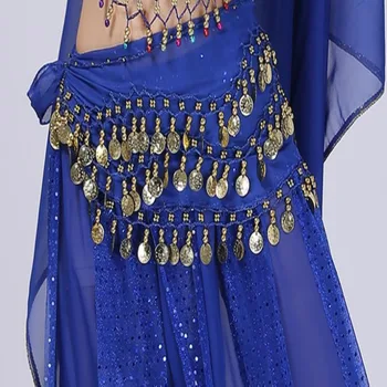 Поясная цепочка с монетами для танца живота, три ряда золотых подвесных монет, поясной шарф для индийских танцев, танцевальная практика, набедренный шарф 